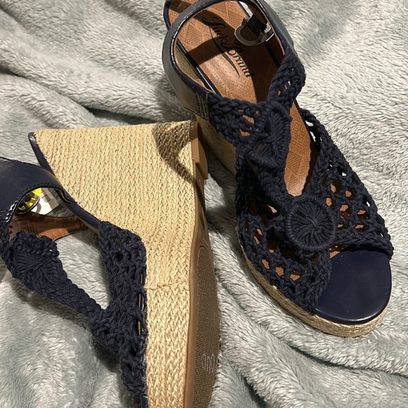 Navy Macrame Wedge Espadrille Sandals-NWT- 9 - Picture 6 of 11